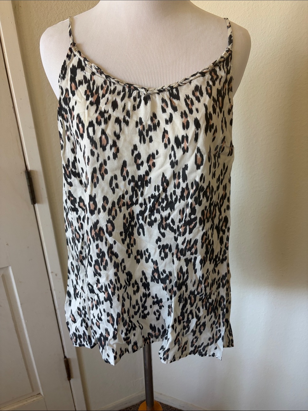 Lucky Brand Cream Leopard Print Satin Cami Tank Top